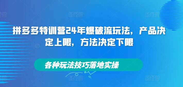 拼多多特训营24年爆破流玩法，产品决定上限，方法决定下限，各种玩法技巧落地实操-创学资源站