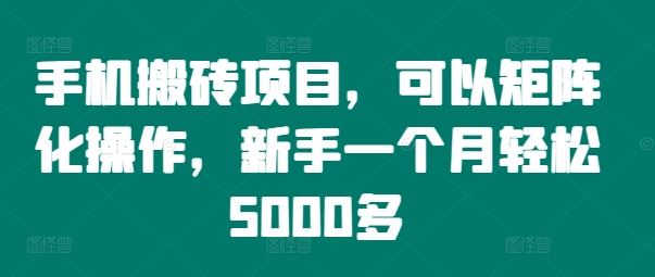 手机搬砖项目，可以矩阵化操作，新手一个月轻松5000多-创学资源站
