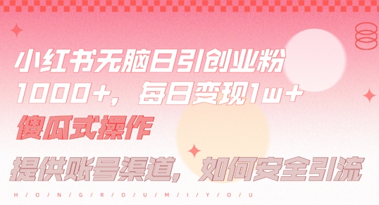 小红书无脑每日引流创业粉500+，小白每天只花半小时，躺赚长尾收益【揭秘】-创学资源站