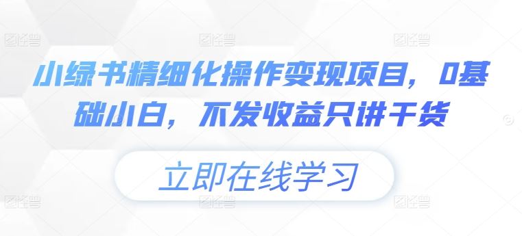小绿书精细化操作变现项目，0基础小白，不发收益只讲干货-创学资源站