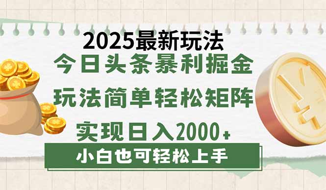 今日头条2025最新玩法，思路简单，复制粘贴，轻松实现矩阵日入2000+-创学资源站