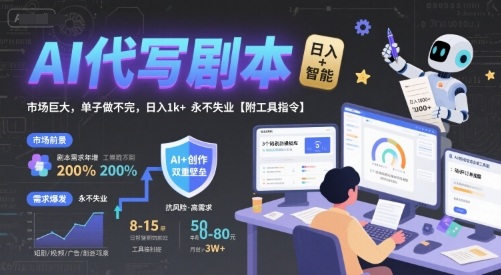 AI代写剧本，市场巨大，单子做不完，日入1k+ 永不失业【附工具指令】-创学资源站