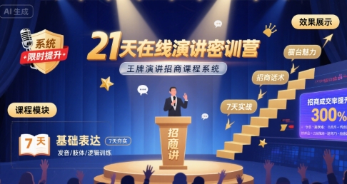 21天在线演讲密训营，王牌演讲招商课程系统-创学资源站