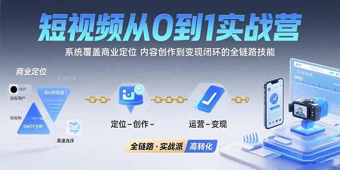 短视频从0到1的实战营：系统覆盖商业定位,内容创作到变现闭环的全链路技能-创学资源站