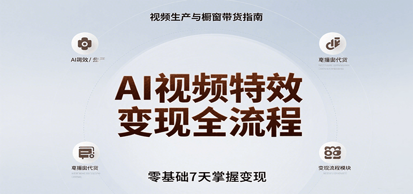 AI视频特效变现全流程，零基础7天掌握视频生产到橱窗带货变现-创学资源站