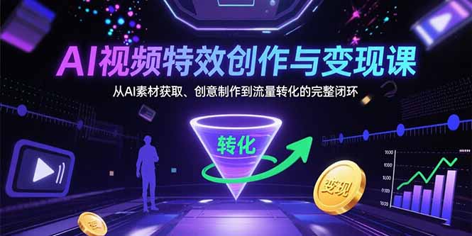 AI视频特效创作与变现课:从AI素材获取、创意制作到流量转化的完整闭环-创学资源站