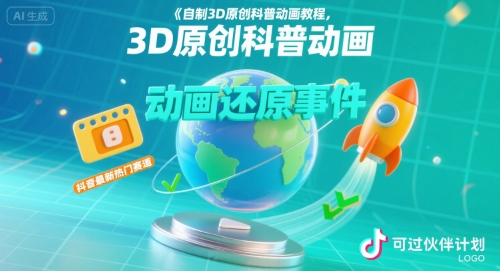 自制3D原创科普动画教程，动画还原事件，抖音最新热门赛道，可过伙伴计划-创学资源站
