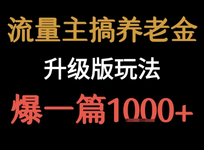 流量主之养老金升级版玩法 爆一篇收益1k+-创学资源站