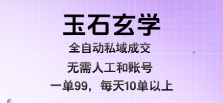 玉石玄学全自动私域成交，一单99每天十单以上，无需人工和矩阵账号，蓝海项目直接干【揭秘】-创学资源站