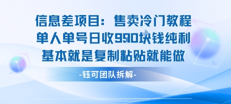 信息差项目：售卖冷门教程单人单号日收9张纯利基本就是复制粘贴就能做-创学资源站
