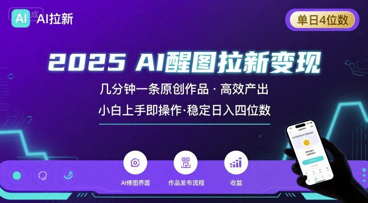2025最强AI醒图拉新，几分钟一条原创作品，单日收入4位数，小白也能上手操作-创学资源站