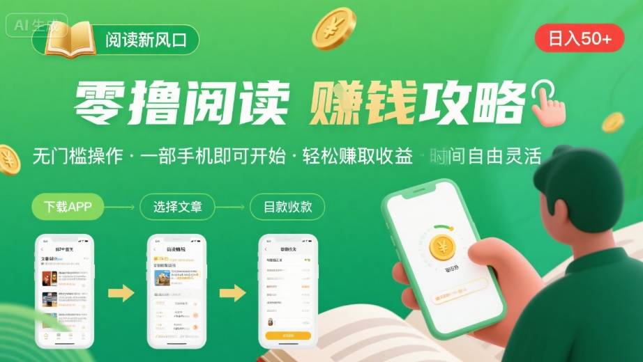 零撸阅读新风口，无门槛轻松挣，一部手机，日入 50-3张【揭秘】-创学资源站