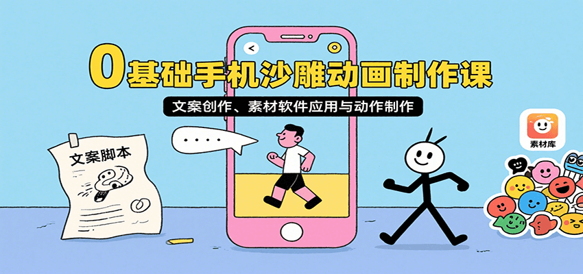 0基础手机沙雕动画制作课，文案创作、素材软件应用与动作制作-创学资源站