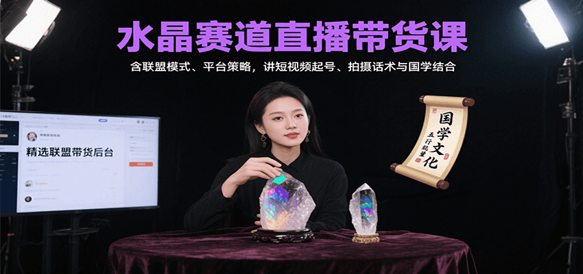水晶赛道直播带货课：含联盟模式、平台策略，讲短视频起号、拍摄话术与国学结合-创学资源站