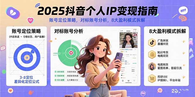 2025抖音个人IP变现指南，账号定位策略，对标账号分析，8大盈利模式拆解-创学资源站