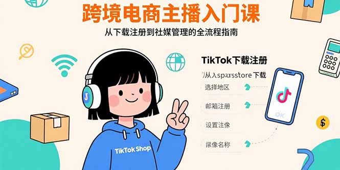 跨境电商主播入门课，TikTok下载注册，支付工具配置，社媒账号管理全流程-创学资源站
