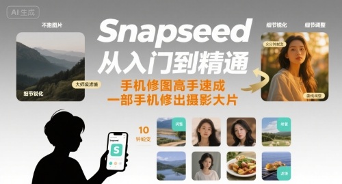 Snapseed从入门到精通，手机修图高手速成，一部手机就能修出摄影大片-创学资源站