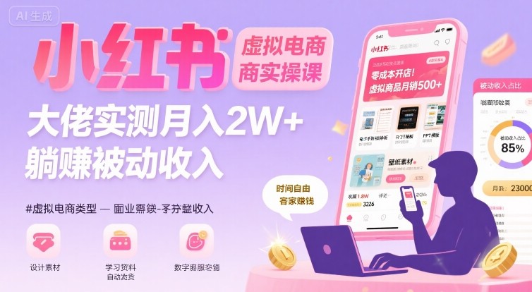 小红书虚拟电商，大佬实测月入2W+，实现被动收入-创学资源站