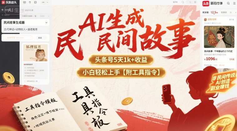 AI生成民间故事，头条号5天1k+，小白轻松上手【附工具指令】-创学资源站