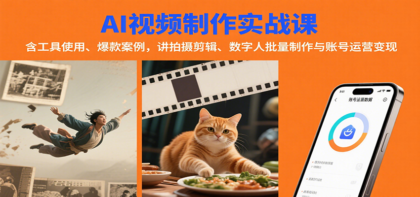 AI视频制作实战：含工具使用、爆款案例，讲拍摄剪辑、数字人批量制作与账号运营变现-创学资源站
