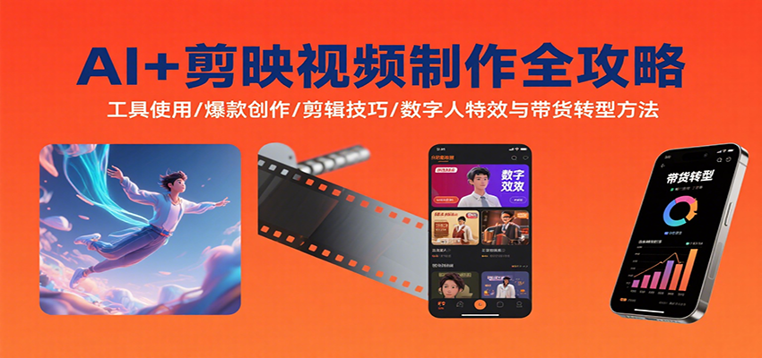 AI+剪映视频制作全攻略：工具使用/爆款创作/剪辑技巧/数字人特效与带货转型方法-创学资源站