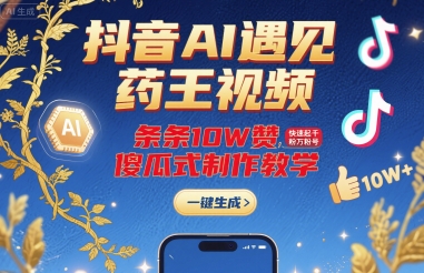 抖音AI遇见药王视频，条条10W赞，快速起千粉万粉号，傻瓜式制作教学-创学资源站