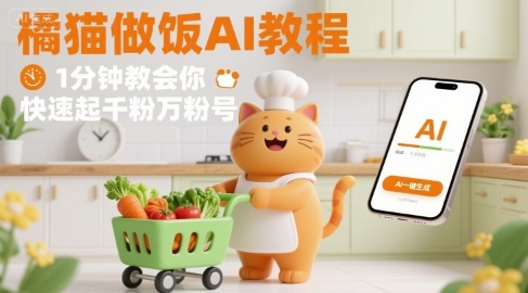 有趣的橘猫买菜做饭视频，用AI一键搞定，1分钟教会你，快速起千粉万粉号-创学资源站