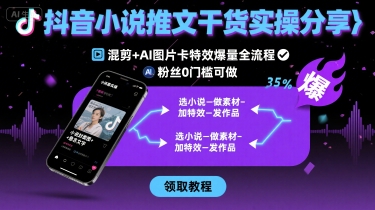 抖音小说推文干货实操分享，混剪+AI图片卡特效爆量全流程，0粉丝0门槛可做-创学资源站