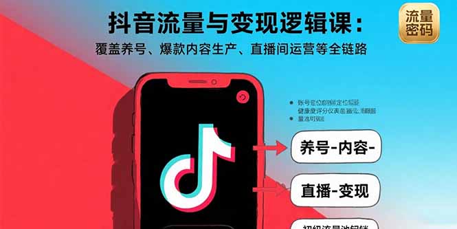 抖音流量与变现逻辑课：覆盖养号、爆款内容生产、直播间运营等全链路-创学资源站