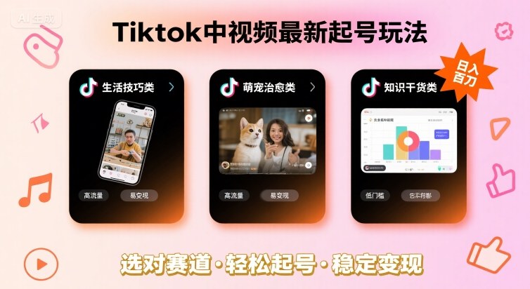Tiktok中视频最新起号玩法，想要日入百刀，做好这几个赛道就可以了-创学资源站
