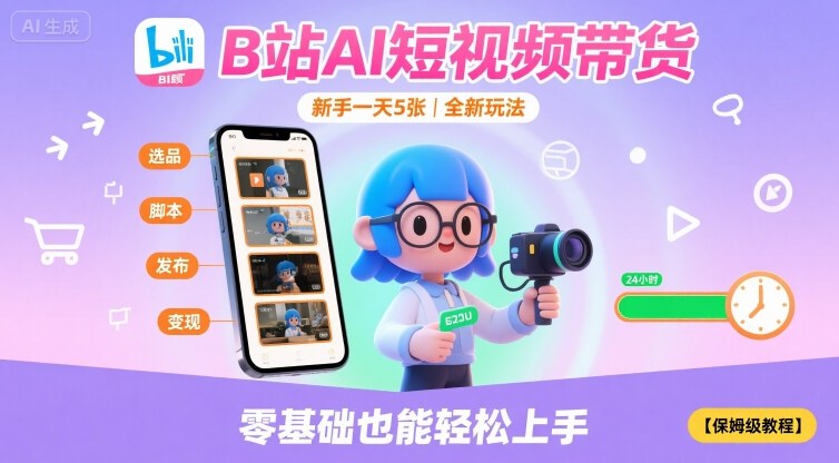 B站AI短视频带货，新手一天5张，全新玩法【保姆级教程】-创学资源站