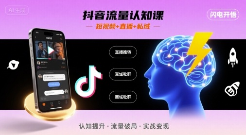 抖音流量认知课，短视频+直播+私域，认知提升，闪电开悟-创学资源站