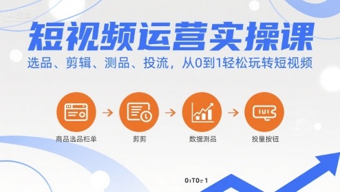 短视频运营实操课，选品、剪辑、测品、投流，从0到1轻松玩转短视频-创学资源站