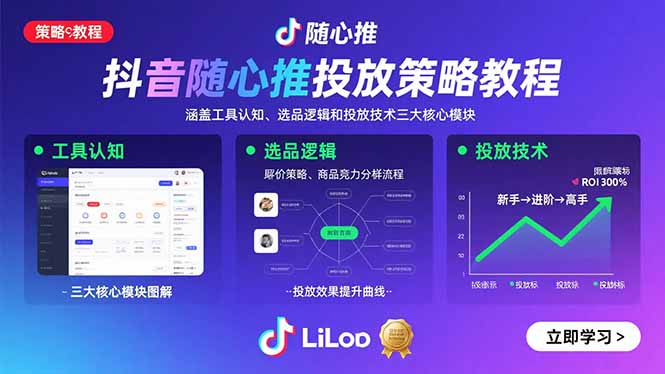 抖音随心推投放策略教程：涵盖工具认知、选品逻辑和投放技术三大核心模块-创学资源站