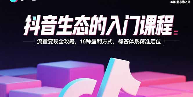 抖音生态的入门课程：流量变现全攻略，16种盈利方式，标签体系精准定位-创学资源站
