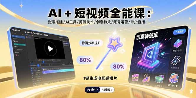 AI+短视频全能课：账号搭建/AI工具/剪辑技术/创意特效/账号运营/带货直播-创学资源站