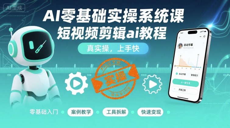 AI零基础实操系统课，短视频剪辑ai教程，真实操，上手快-创学资源站