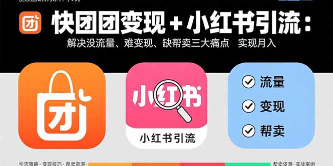 快团团变现+小红书引流：解决没流量、难变现、缺帮卖三大痛点 实现月入3w+-创学资源站