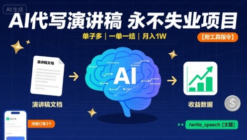 AI代写演讲稿，永不失业项目，单子多，一单一结，月入1W【附工具指令】-创学资源站