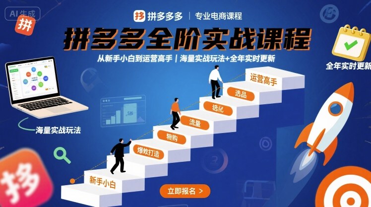 拼多多全阶实战课程，从新手小白到运营高手，海量实战玩法+全年实时更新【2025年9月更新】-创学资源站