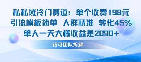 私域冷门赛道单个收费198米引流模板简单人群精准 45%的转化率单人一天大概收益多张-创学资源站