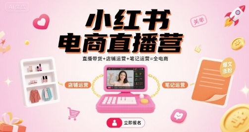 小红书电商直播营，直播带货+店铺运营+笔记运营=全电商-创学资源站