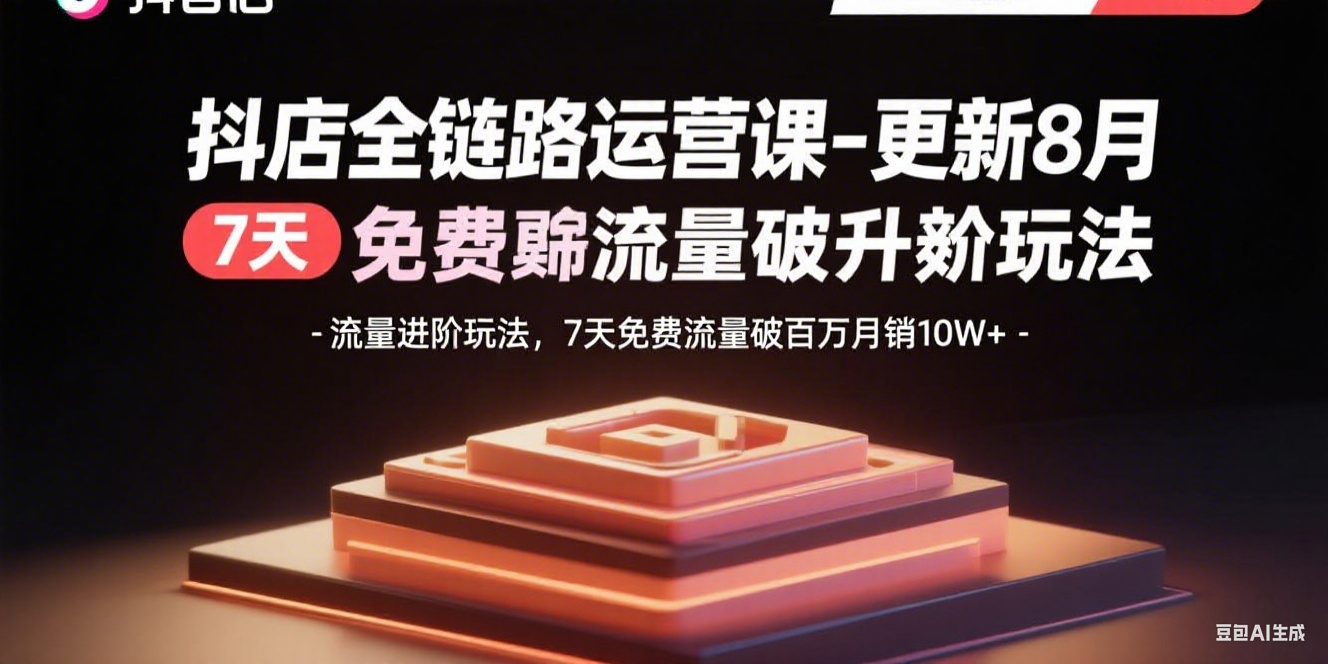抖店全链路运营课-更新8月：流量进阶玩法，7天免费流量破百万月销10W+-创学资源站