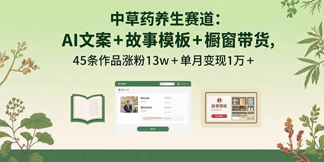 中草药养生赛道：AI文案+故事模板+橱带货，45条作品涨粉13w+单月变现1万+-创学资源站