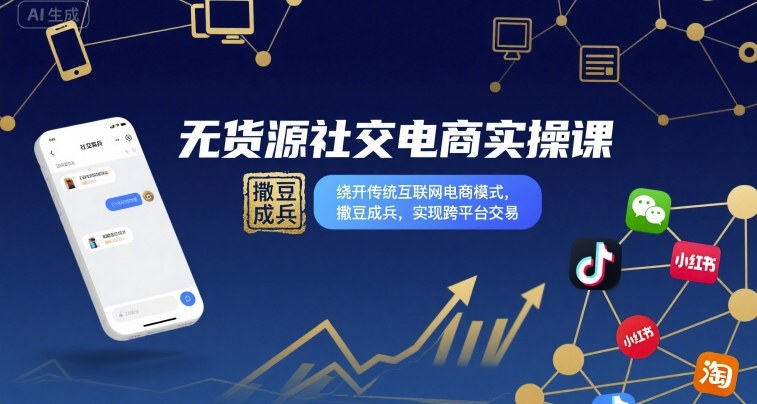 无货源社交电商实操课，绕开传统互联网电商模式，撒豆成兵，实现跨平台交易-创学资源站