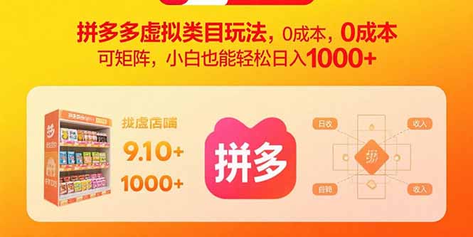 拼多多虚拟类目玩法，0成本，可矩阵，小白也能轻松日入1000+-创学资源站