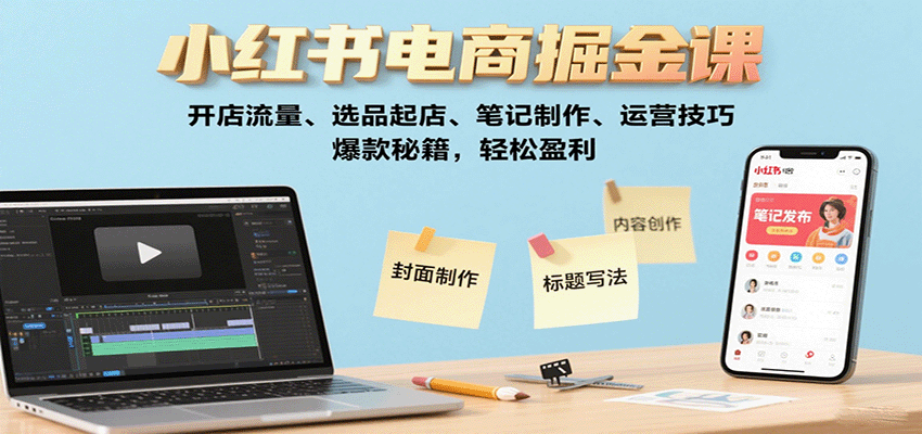 小红书电商掘金课：开店流量、选品起店、笔记制作、运营技巧，爆款秘籍，轻松盈利-创学资源站