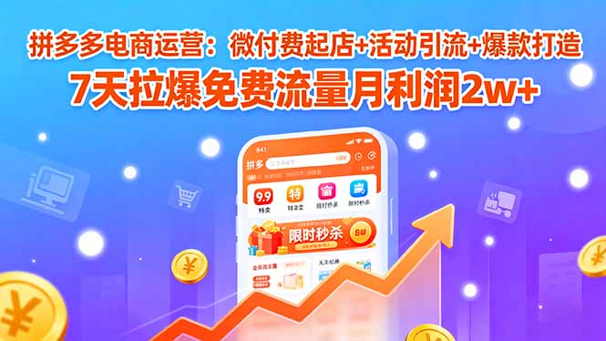拼多多电商运营：微付费起店+活动引流+爆款打造 7天拉爆免费流量月利润2w+-创学资源站