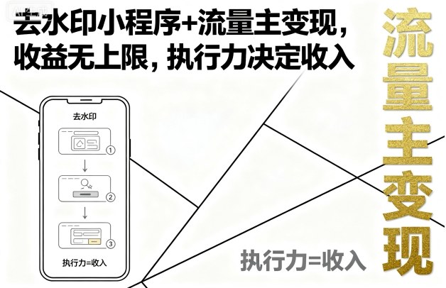 去水印小程序+流量主变现，收益无上限，执行力决定收入-创学资源站