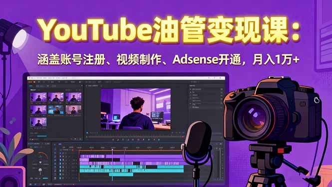 2025YouTube油管变现课：涵盖账号注册、视频制作、Adsense开通，月入1万+-创学资源站